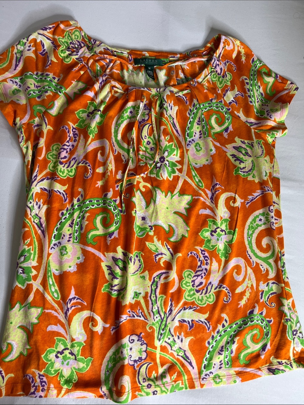 LAUREN Ralph Lauren Orange Green & Purple Top 1X - Picture 3 of 5